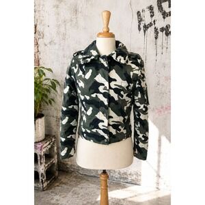 Y2K Camo Cropped Quilted Utility Jacket Military Cargo Moto Size M Streetwear